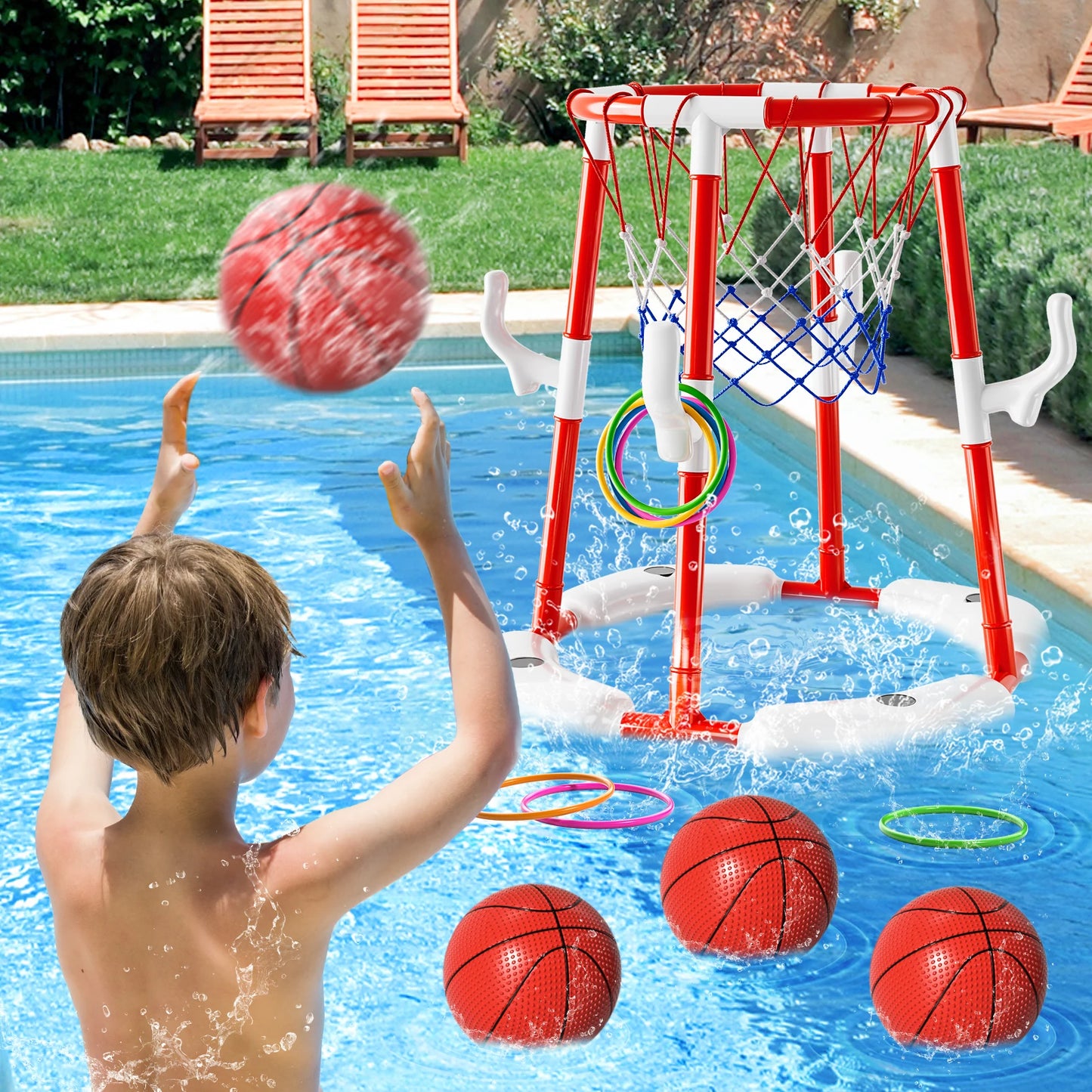 Summer Pool Basketball Hoop Floating Game with 4 Balls for Outdoor Fun