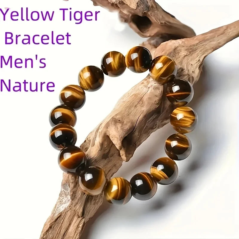 Elegant Men's Tiger's Eye Stone Bracelet with Large Brown Beads
