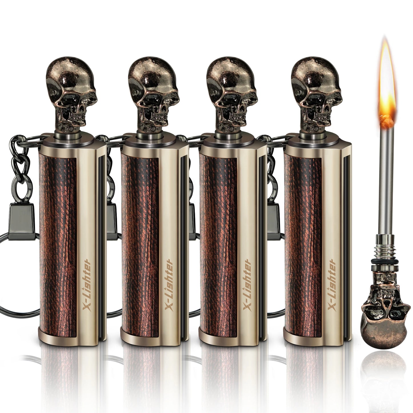 4PCS Set Metal Keychain Skull Matches Portable Waterproof Outdoor Emergency Survival Equipment Lighter Gadgets for Men Gifts