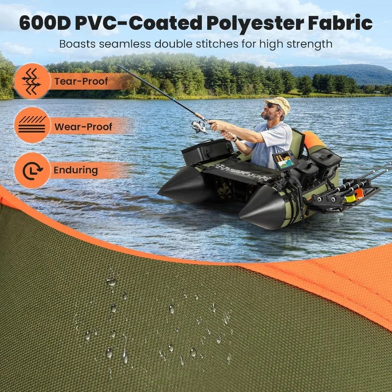 Inflatable Fishing Float Tube with Ruler Pump Storage Bag and Adjustable Straps