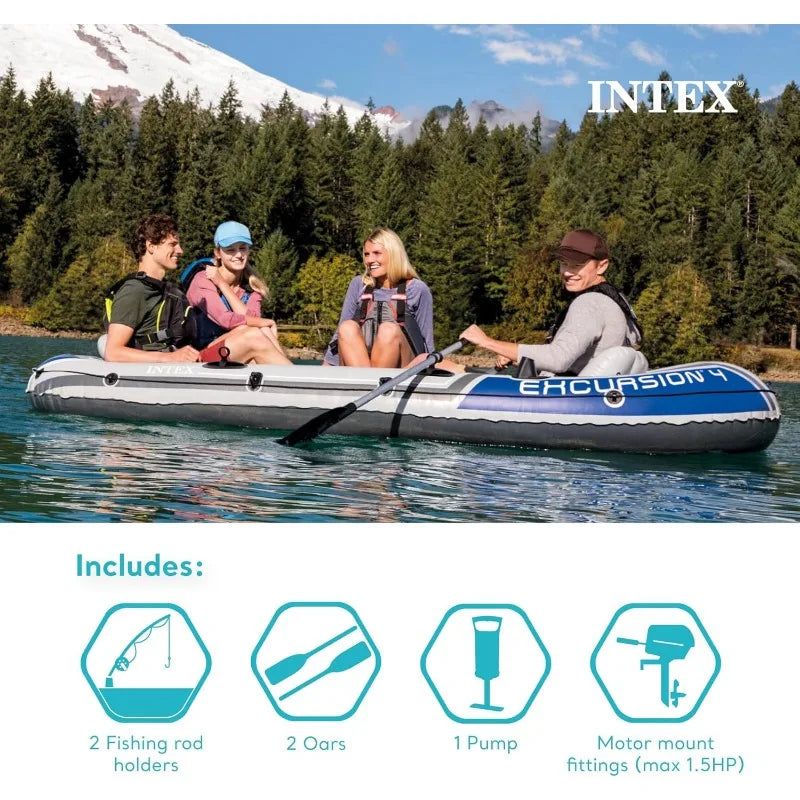 Intex Excursion Inflatable Boat with Oars and Pump Super Tough PVC Construction