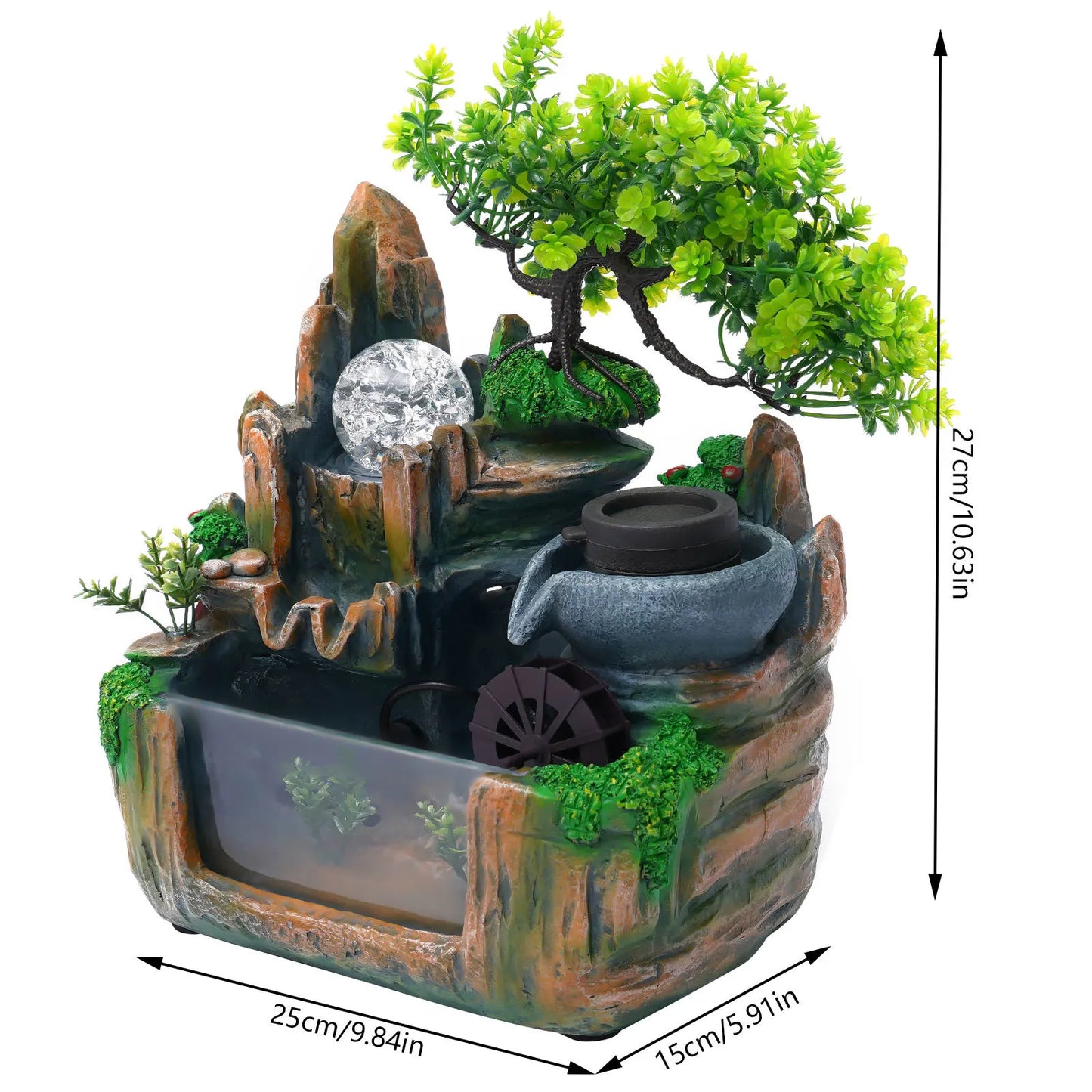 Bonsai Tree Rock Water Fountain with LED Light for Indoor Tabletop Decor