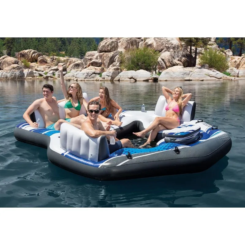 Intex Blue Tropic Inflatable 5 Person Raft with Backrests and Built in Cooler