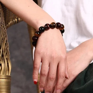 Tiger Eye Bracelet Natural Crystal Stone Buddha Bead for Unisex Couples