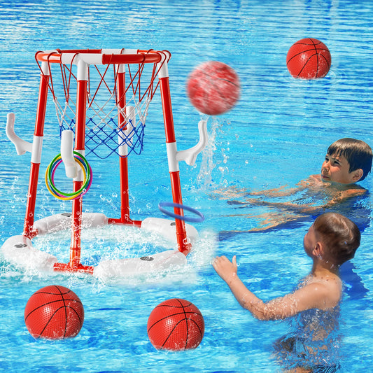 Summer Pool Basketball Hoop Floating Game with 4 Balls for Outdoor Fun