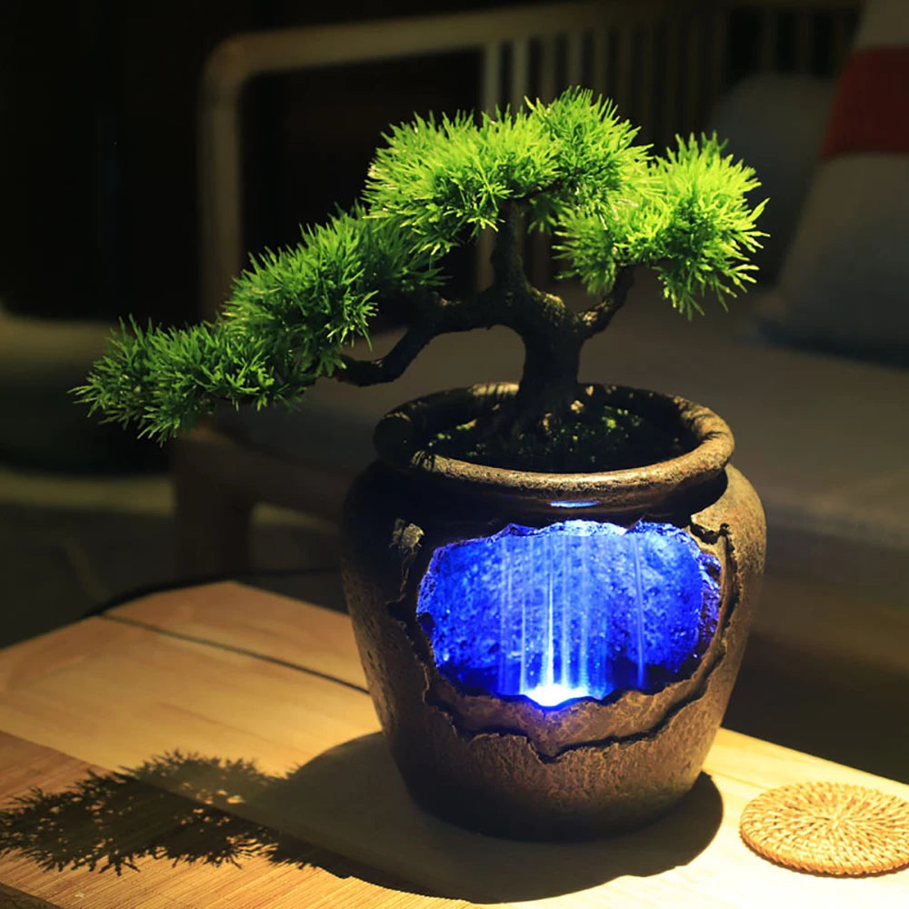 Relaxation Desktop Waterfall Fountain with LED Light for Home Office Decor