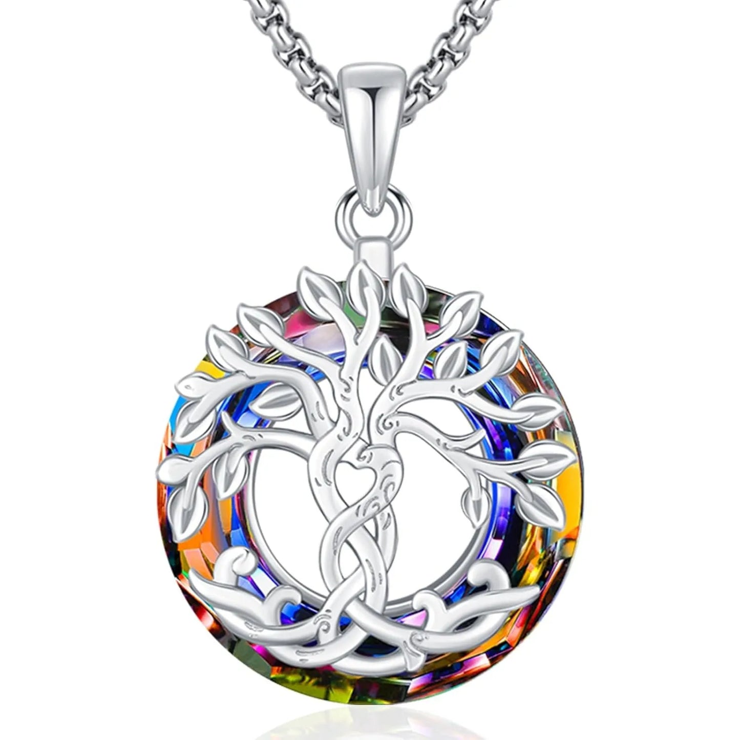 Tree of Life Necklace 925 Sterling Silver Crystal Pendant Jewelry Gift