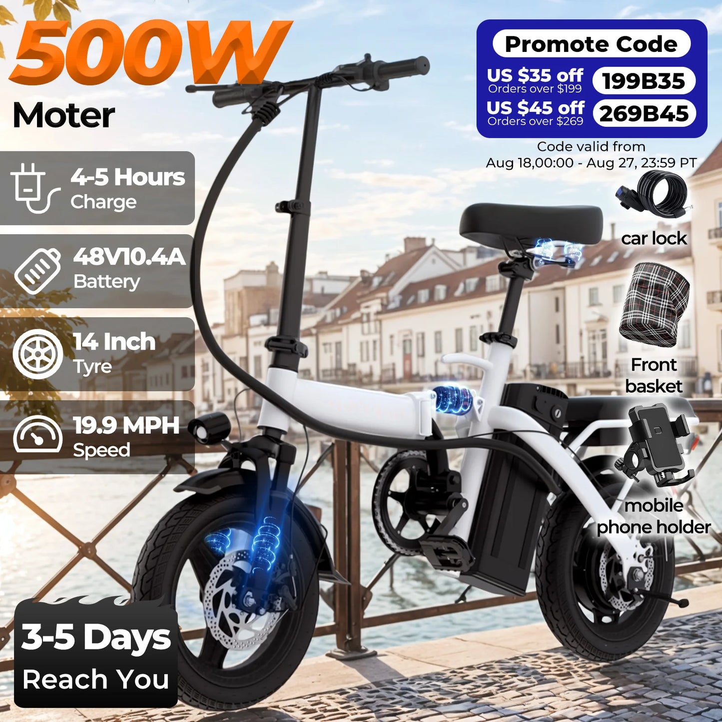 Foldable Electric Bike 500W For Adults Removable Battery