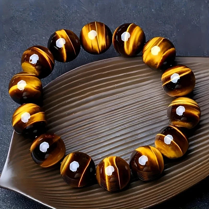 Elegant Men's Tiger's Eye Stone Bracelet with Large Brown Beads