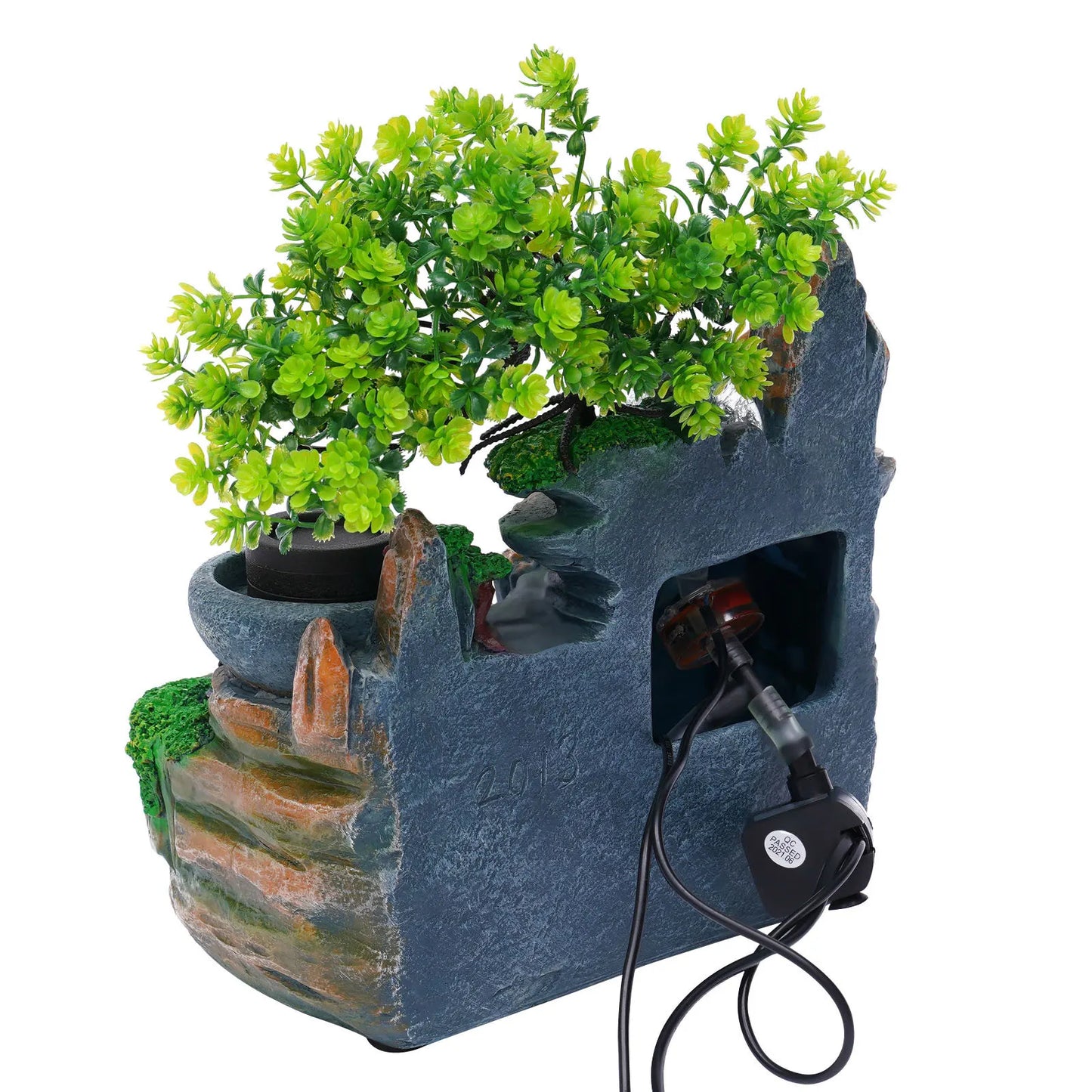 Bonsai Tree Rock Water Fountain with LED Light for Indoor Tabletop Decor