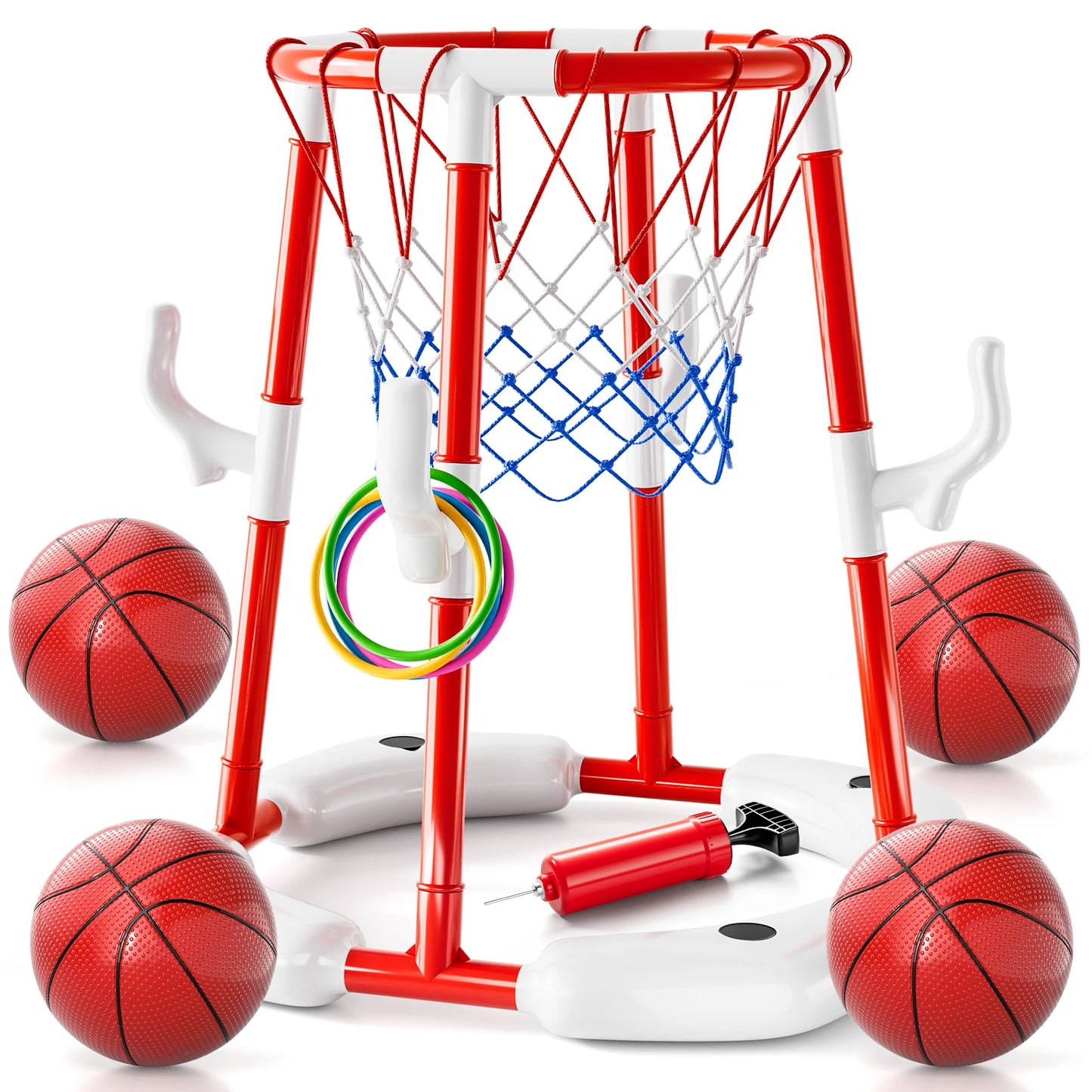 Summer Pool Basketball Hoop Floating Game with 4 Balls for Outdoor Fun