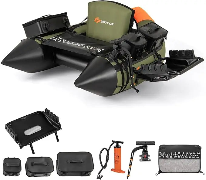 Inflatable Fishing Float Tube with Ruler Pump Storage Bag and Adjustable Straps