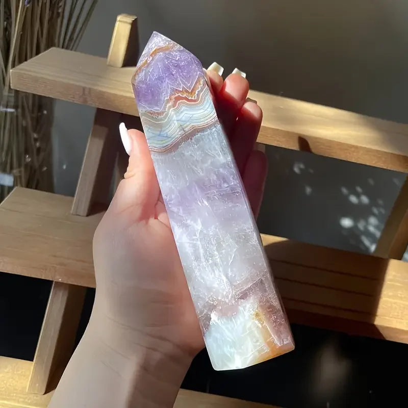 Rare Amethyst Lace Agate Crystal Tower Reiki Healing Gift