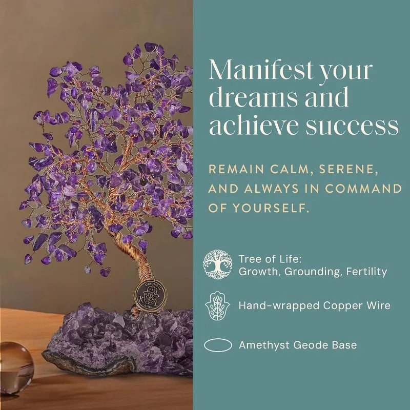 Real Amethyst Copper Wrapped Feng Shui Tree Of Life Decor