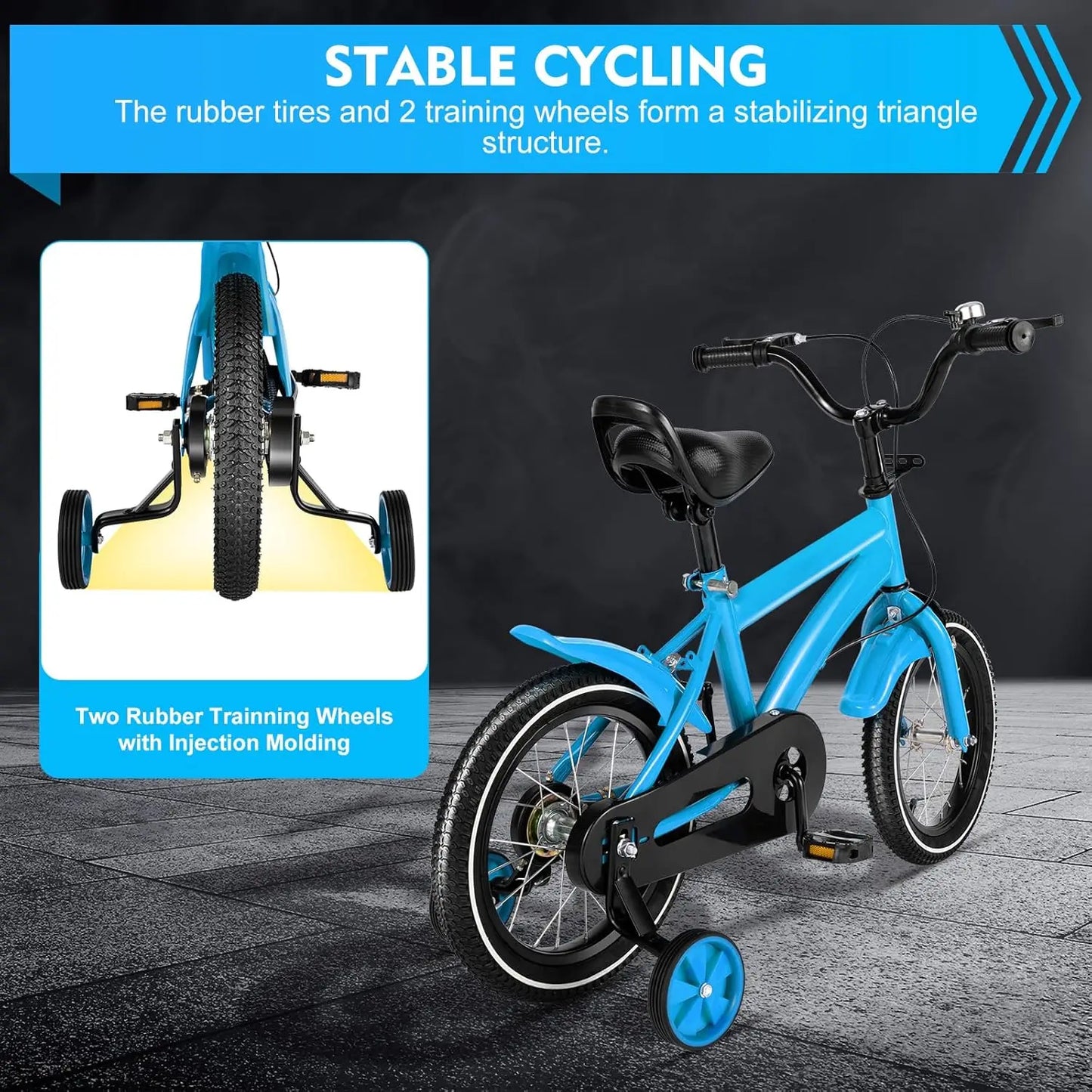 Children's 14 Inch Bicycle for Ages 3 to 6 with Stabilisers and Height Adjustment