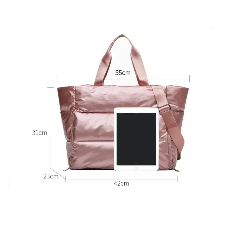 Women Pink Waterproof Gym Sports Bag Yoga Mat Travel Duffle Handbag