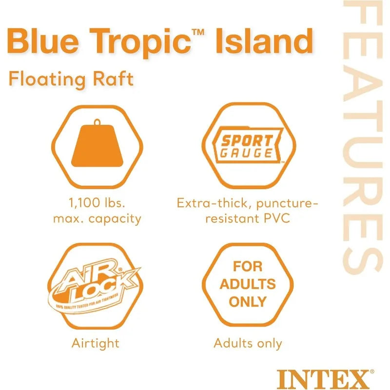 Intex Blue Tropic Inflatable 5 Person Raft with Backrests and Built in Cooler