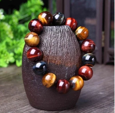 Tiger Eye Bracelet Natural Crystal Stone Buddha Bead for Unisex Couples