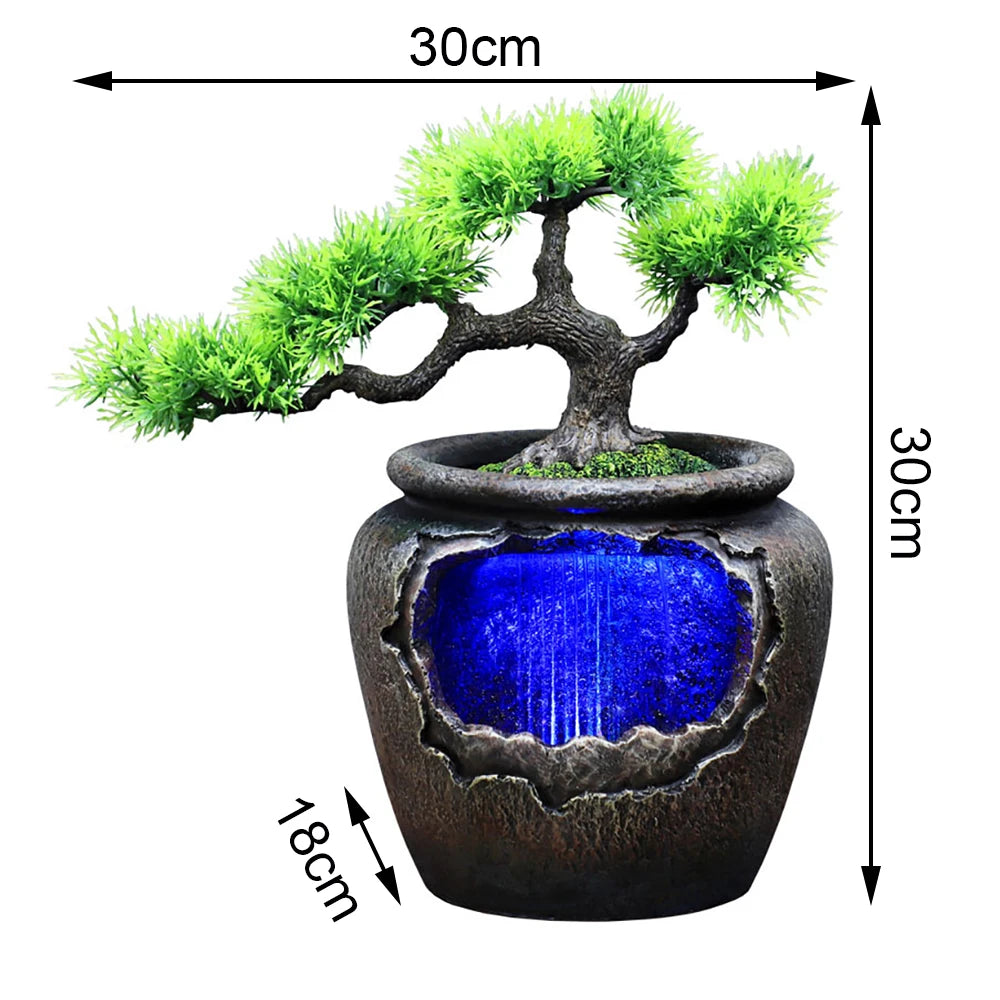 Relaxation Desktop Waterfall Fountain with LED Light for Home Office Decor