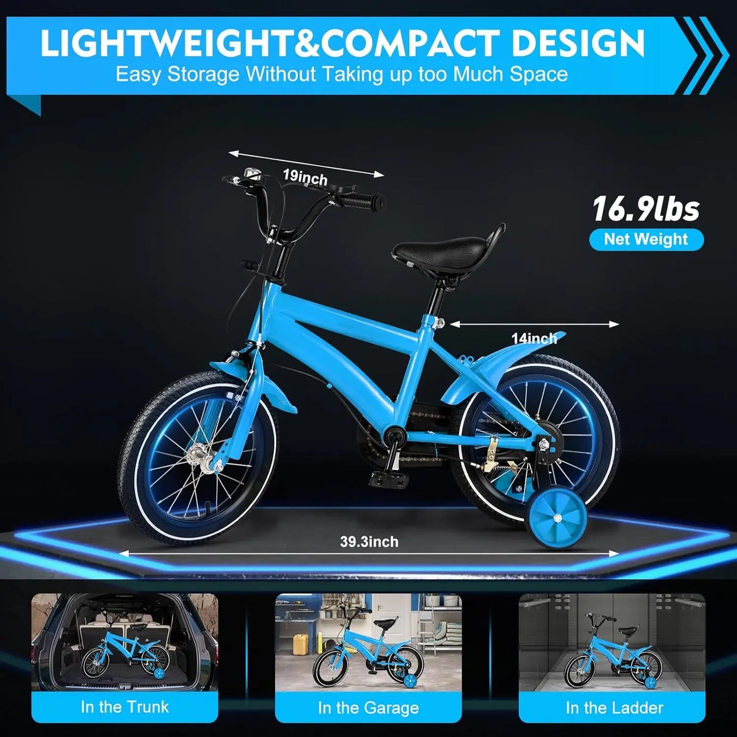 Children's 14 Inch Bicycle for Ages 3 to 6 with Stabilisers and Height Adjustment