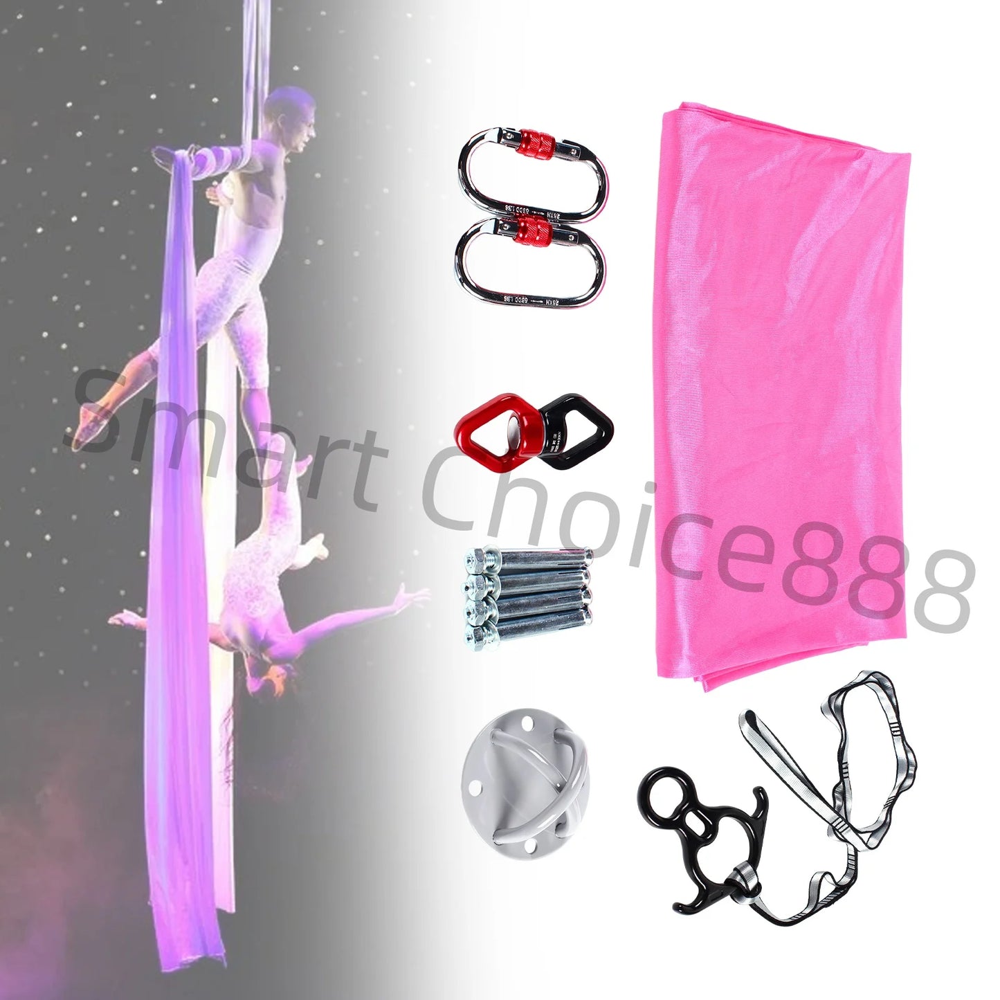 2.8m Aerial Silks Equipment for Aerial Yoga Dance Acrobatic Circus Arts Durable Yoga Hammock Rig