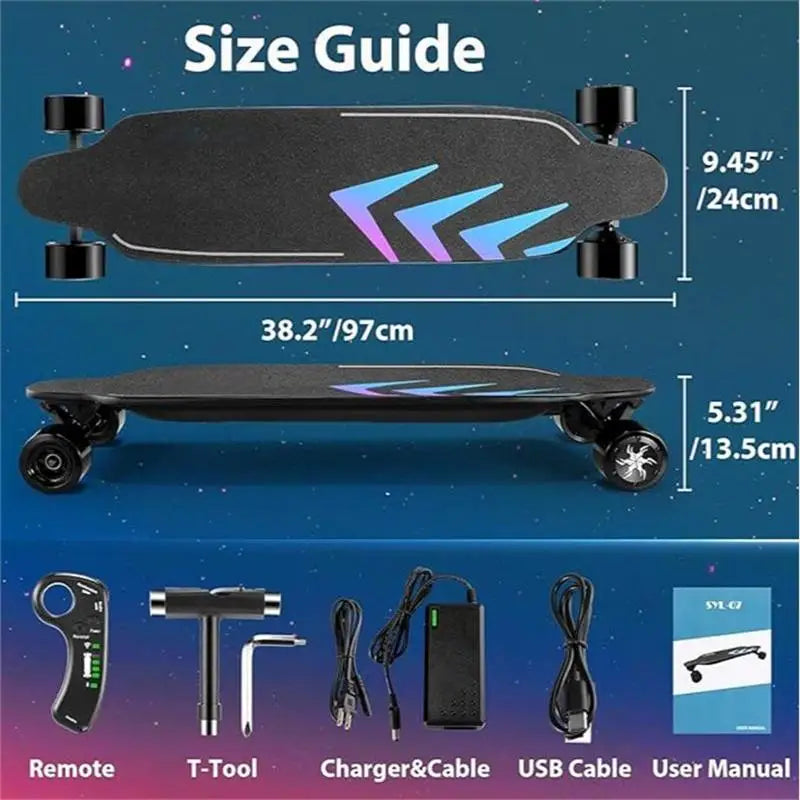 Caroma 38 Inch Electric Skateboard with Remote Control 1200W Brushless Motor 28 MPH Top Speed 300 lbs Max Load Safety Glow Paper