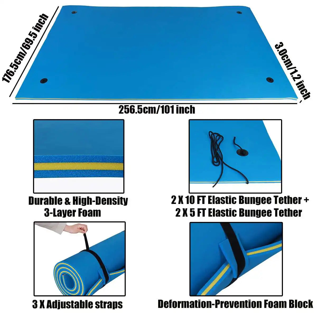 Floating Water Pad Mat 101 Inch 69.5 Inch 3 Layer Foam