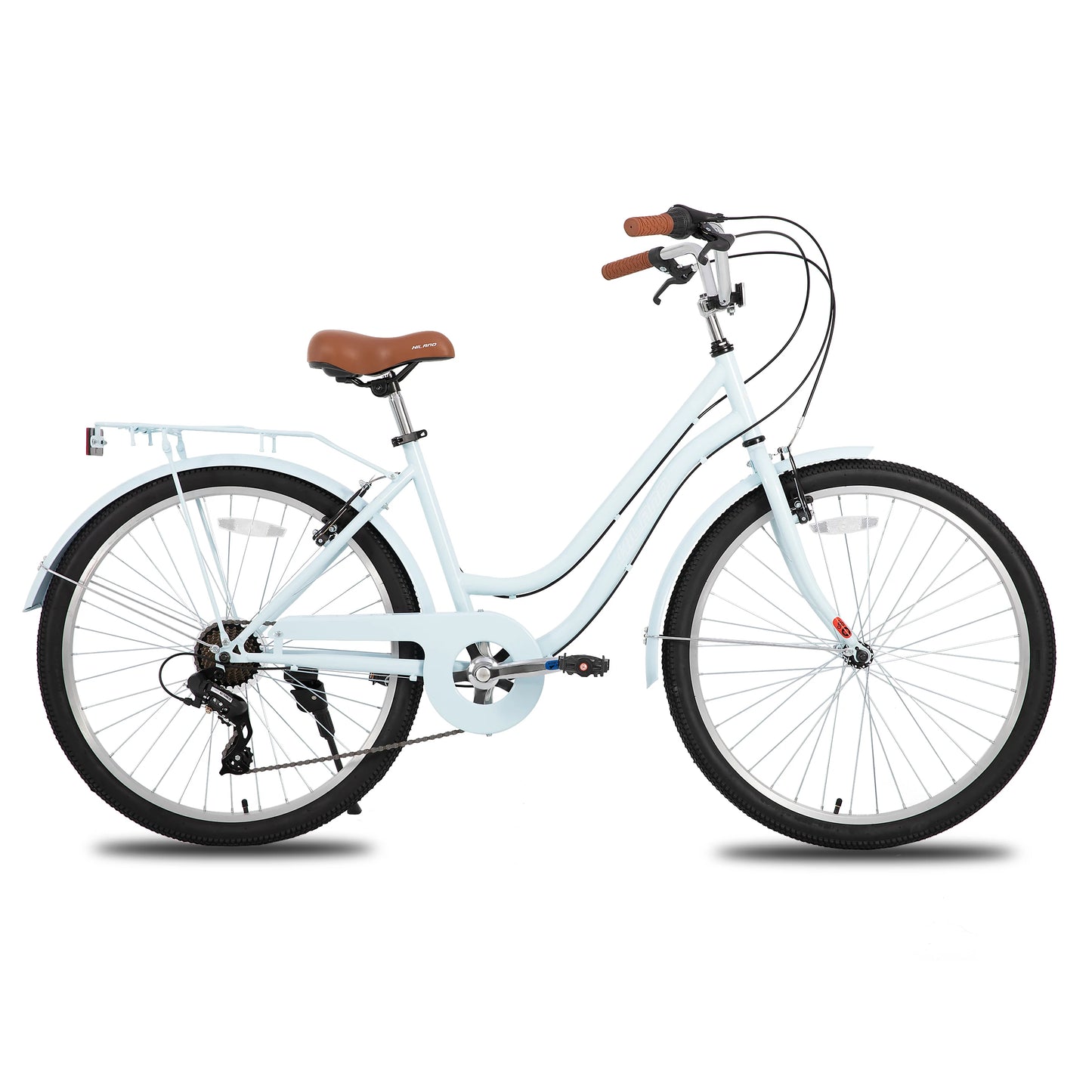 HILAND 26 Inch Beach Cruiser Bike for Men and Women 7 Speed Adult Bicycle with Rear Rack and Disc Brakes