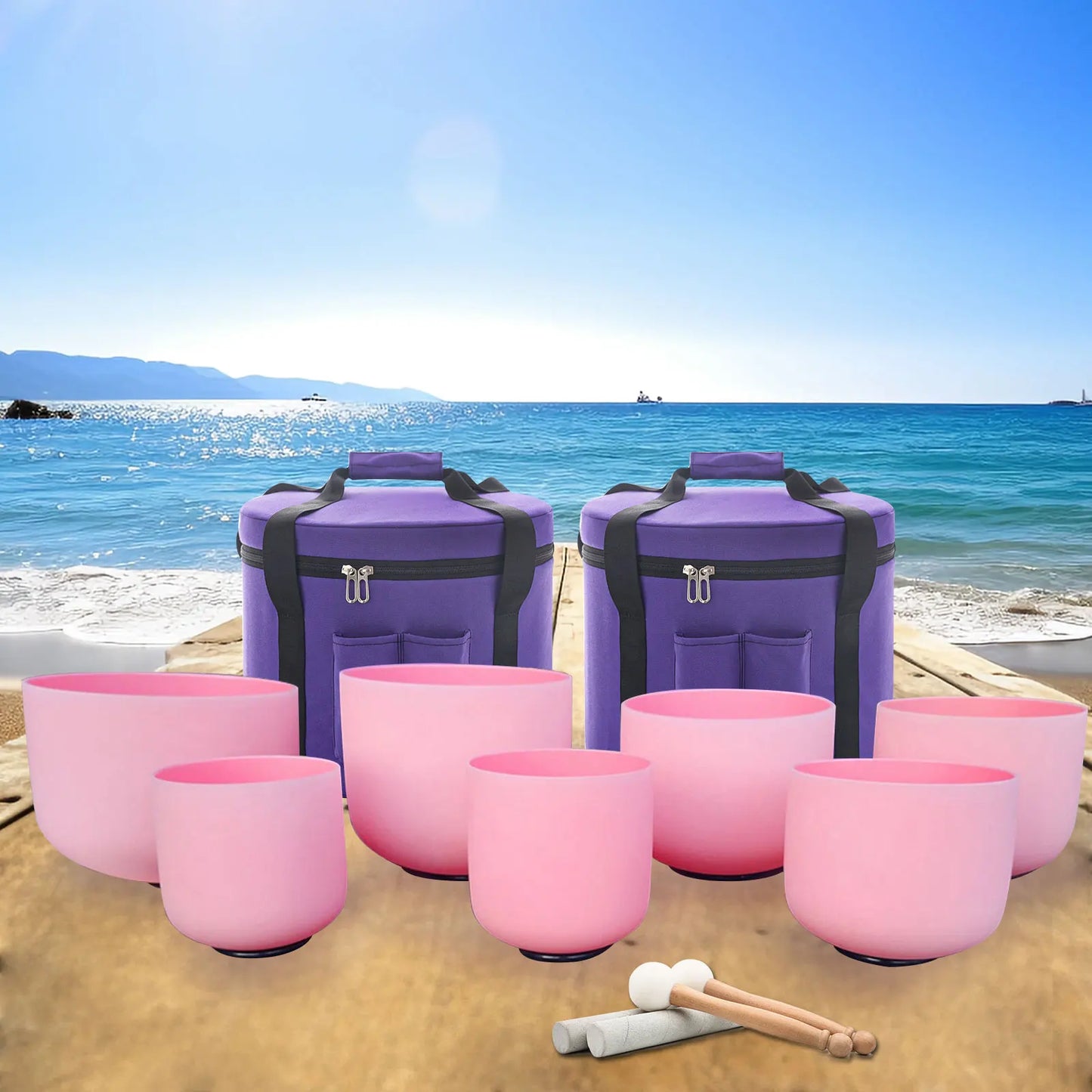 Hye Eun Pink Quartz Crystal Singing Bowl Set 7 Piece Chakra