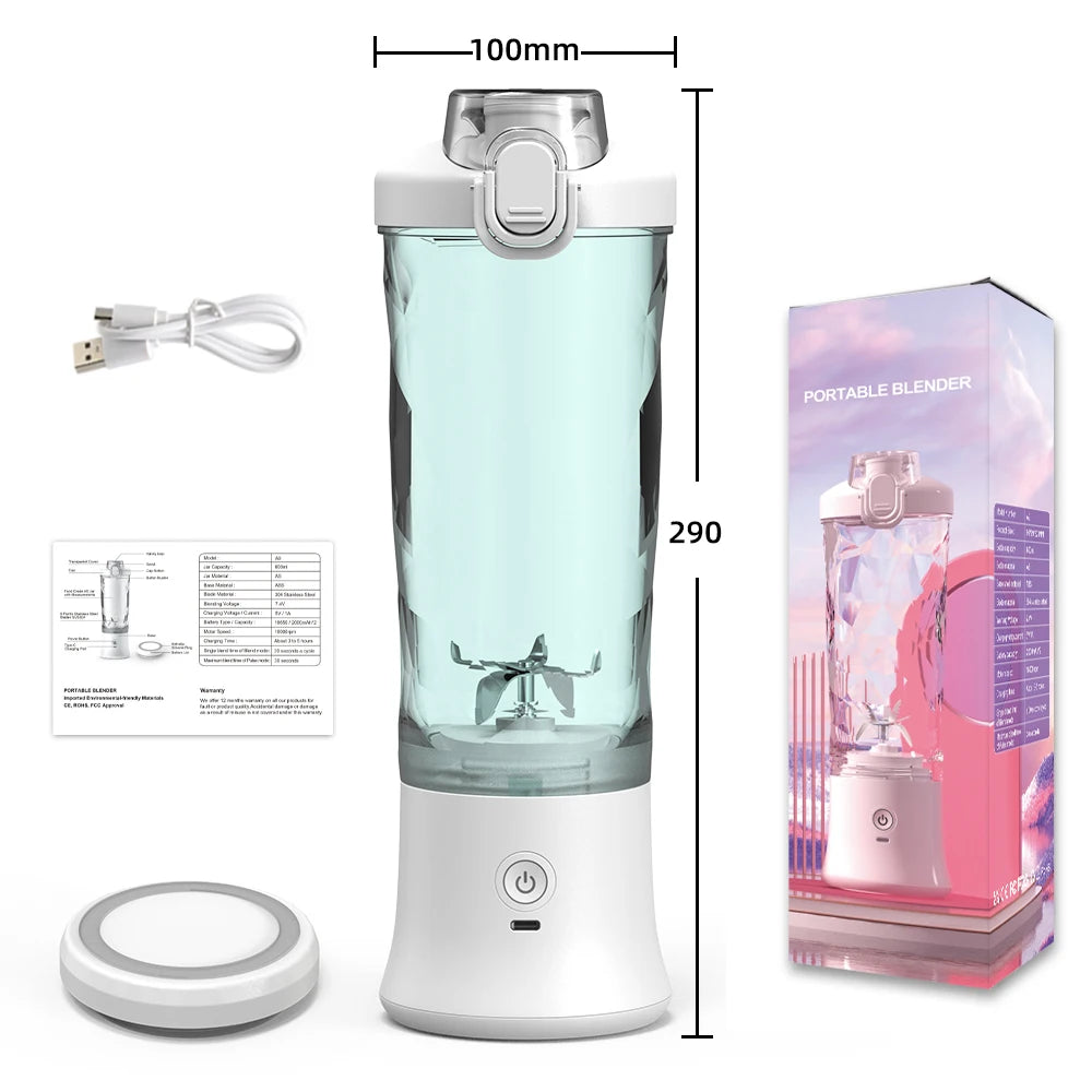 Portable Electric Blender 600ML USB Rechargeable Smoothie Maker and Juicer