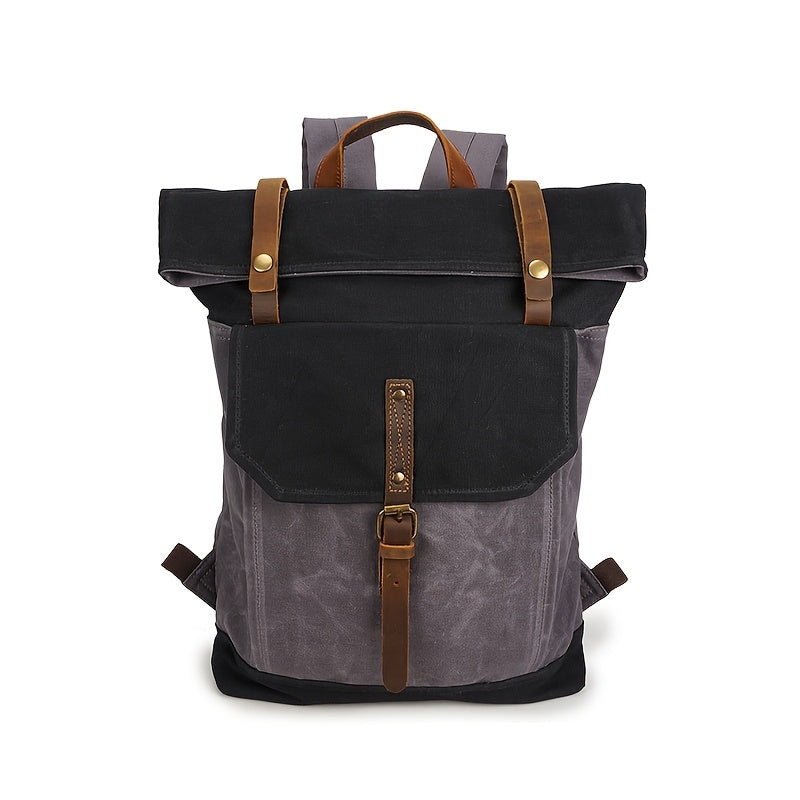 Retro Pepper Salt Tactical Canvas Backpack For Camping