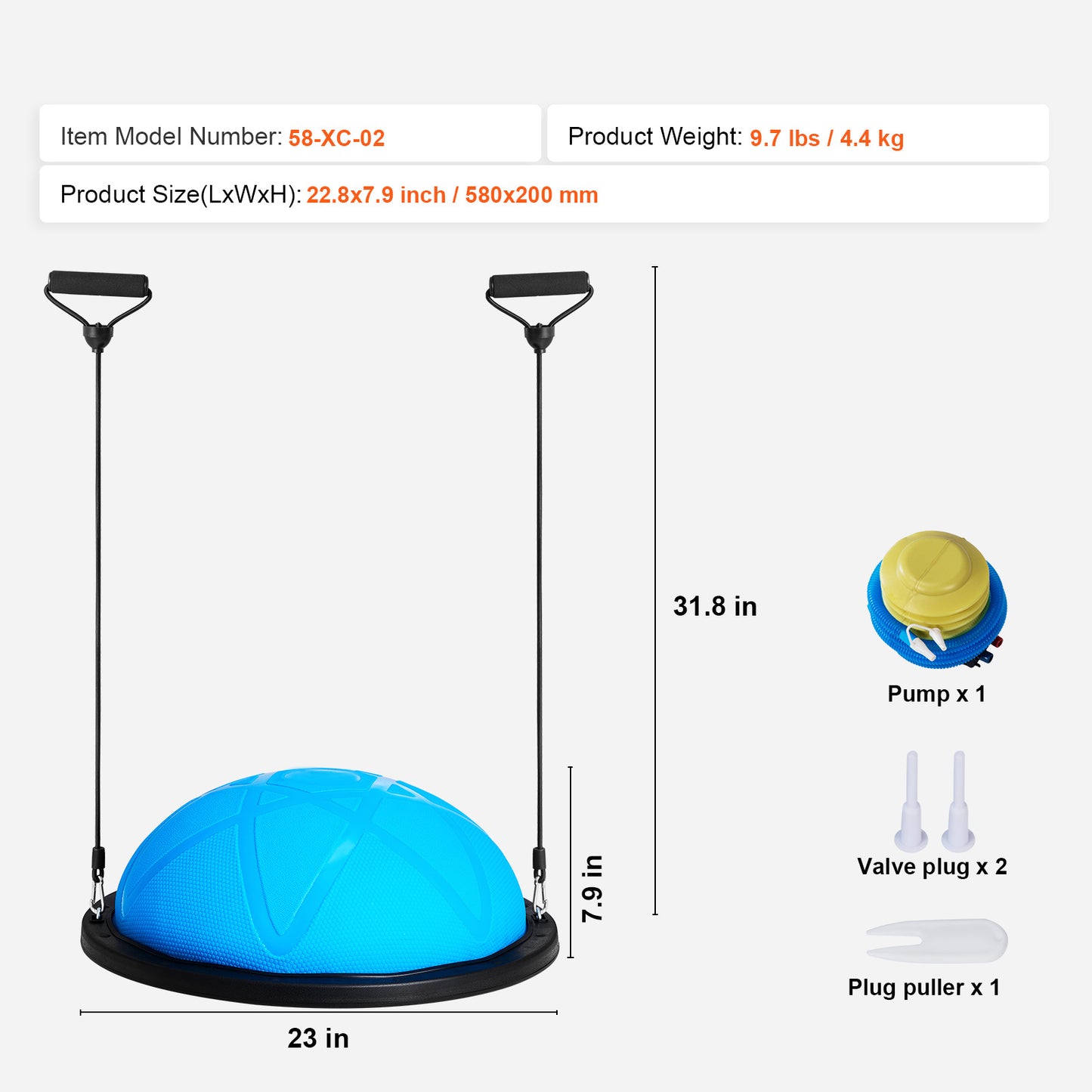 VEVOR 23 Inch Half Exercise Ball With Resistance Band