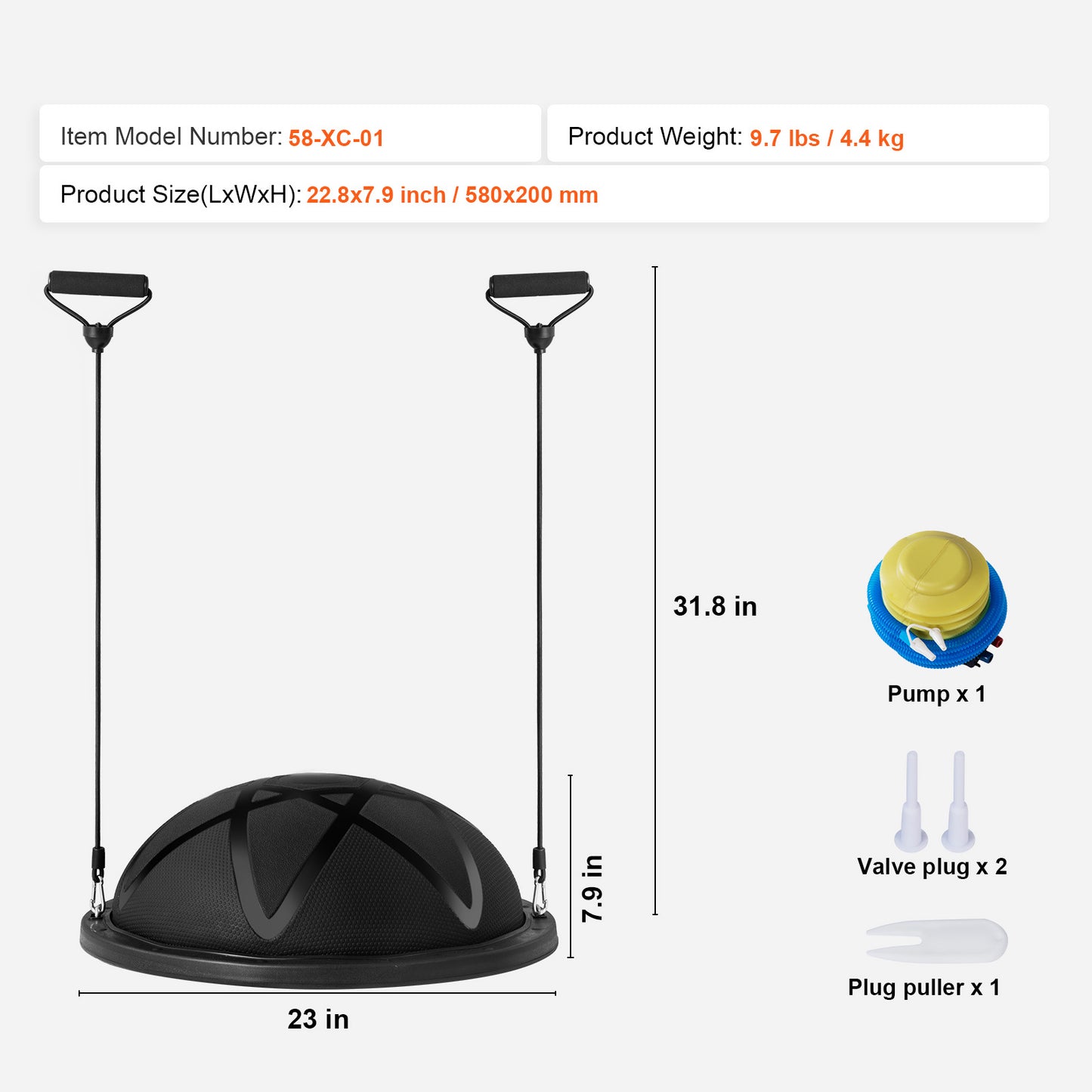 VEVOR 23 Inch Half Exercise Ball With Resistance Band