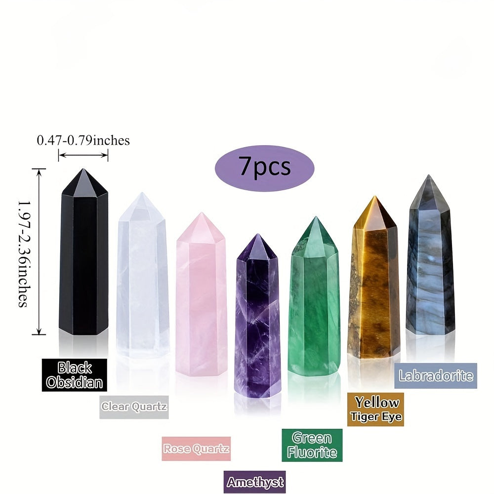Rainbow Fluorite Crystal Set 7pcs Hand Polished Obelisks