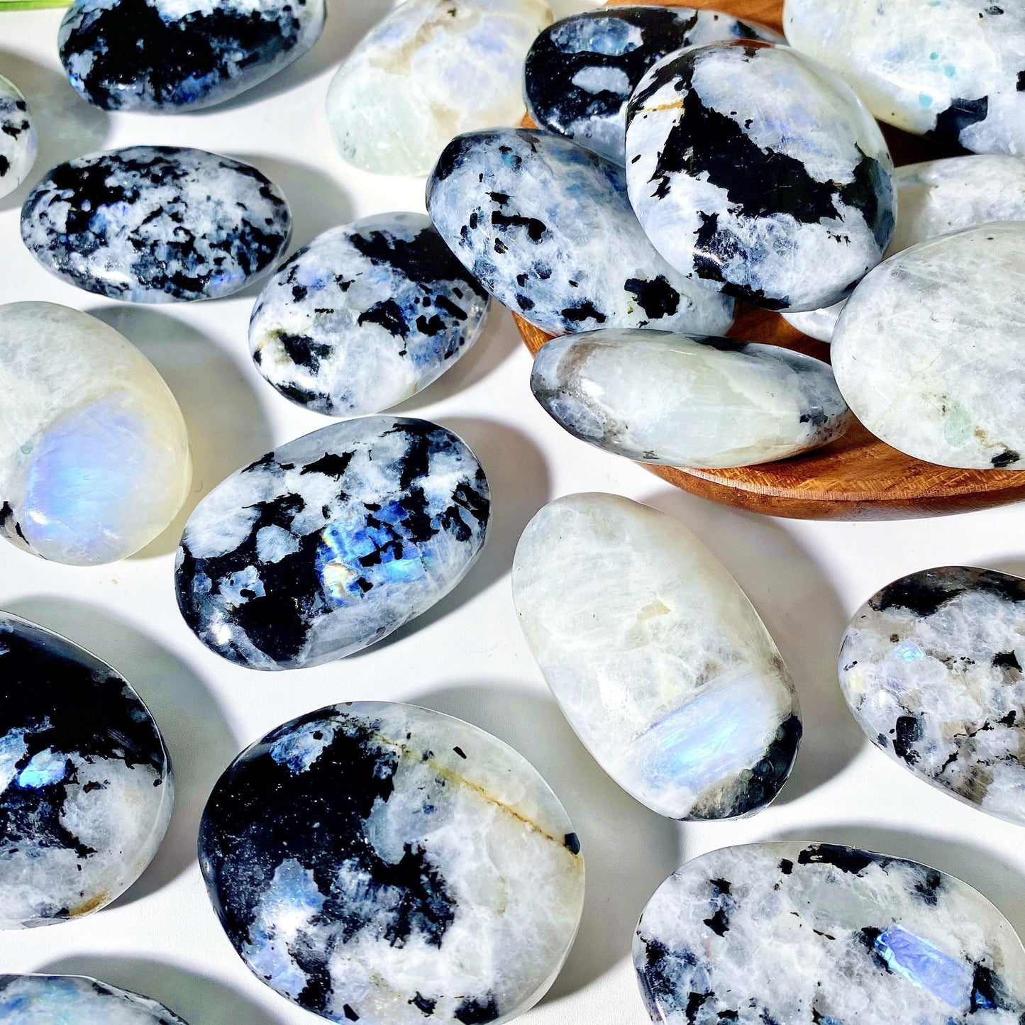 Natural Rainbow Moonstone Palm Stone for Jewelry and Decor