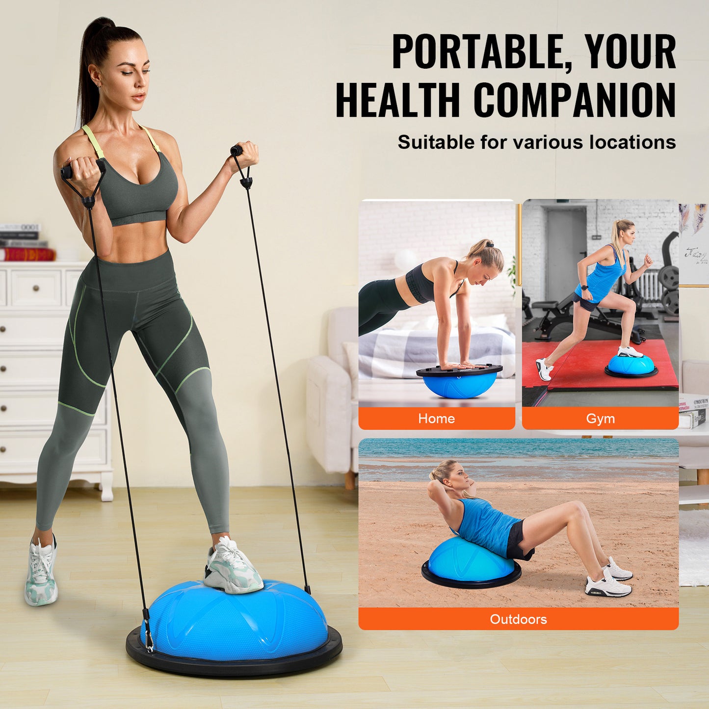 VEVOR 23 Inch Half Exercise Ball With Resistance Band