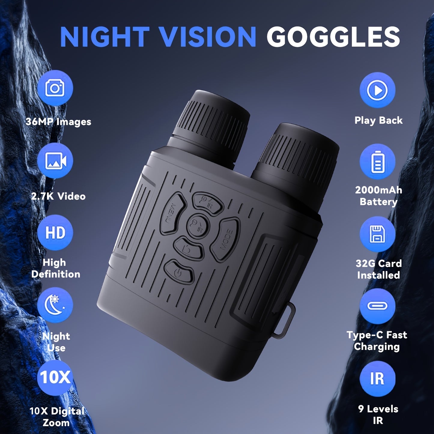Night Vision Goggles 2.7K Infrared Binoculars With HD Screen