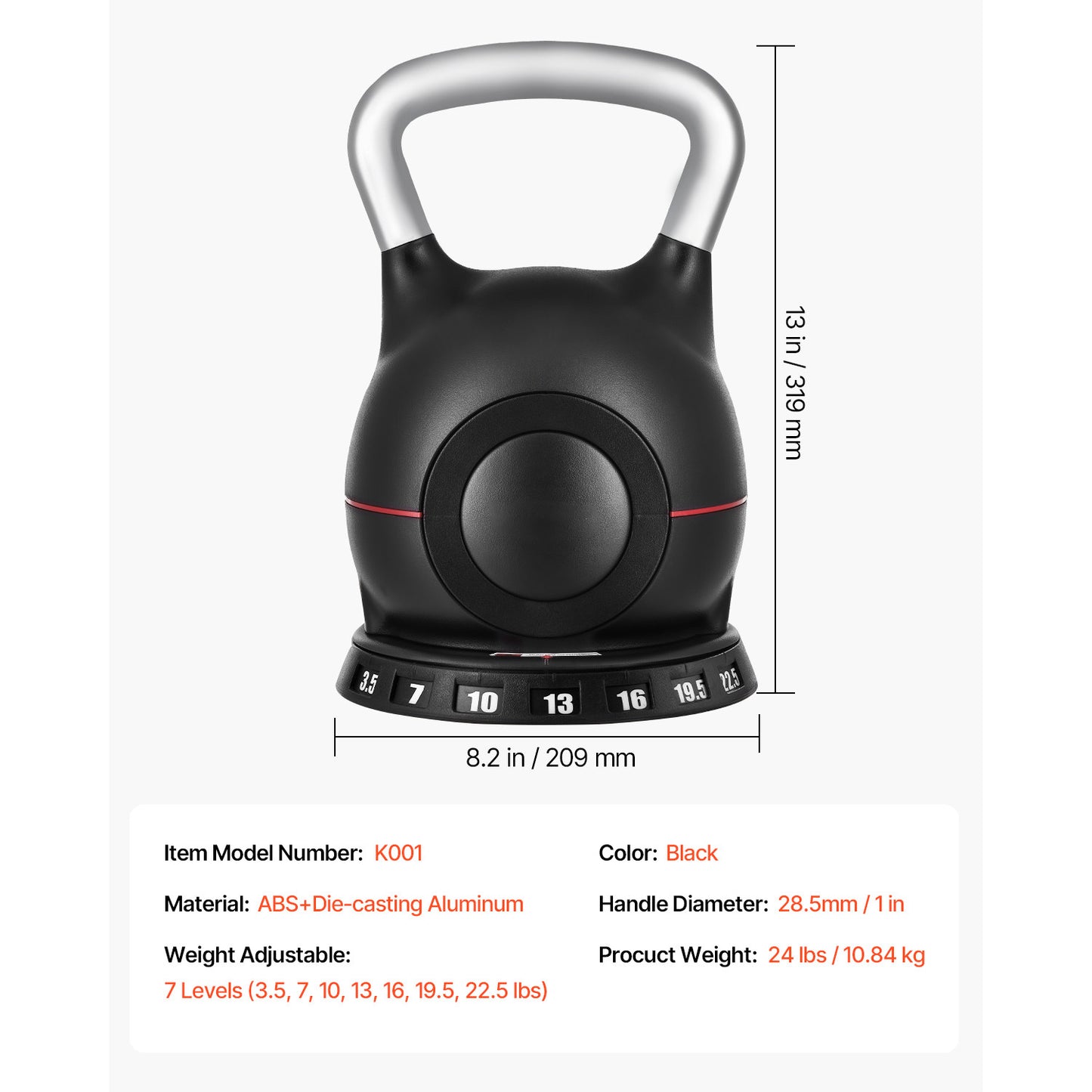 VEVOR Adjustable Kettlebell With Seven Weight Levels
