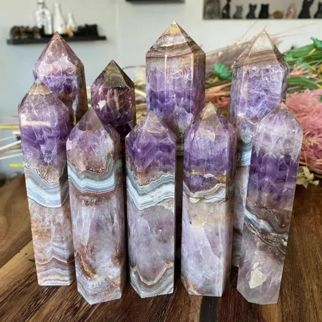 5A Amethyst Lace Agate Crystal Tower Home Decor Gift