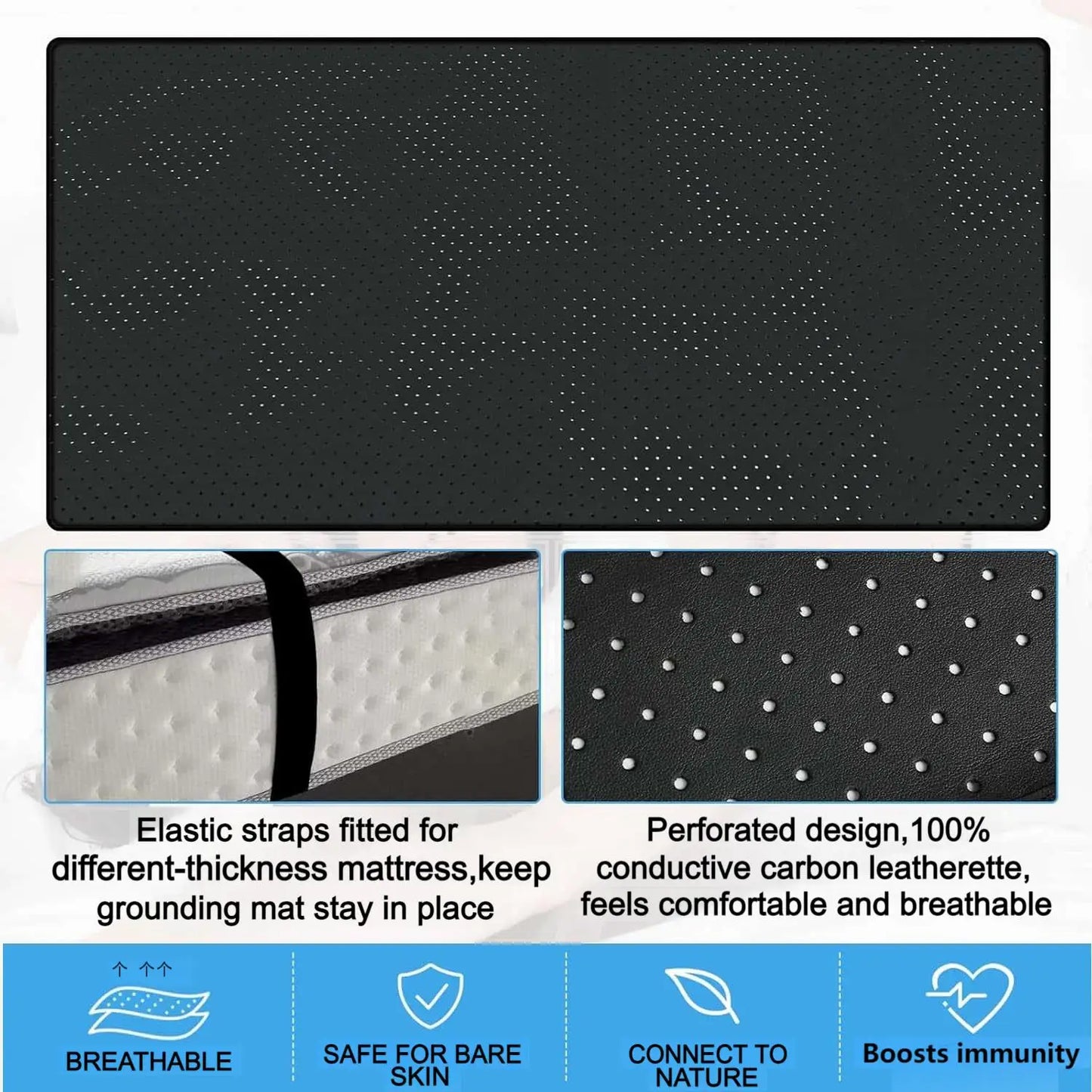 Grounding Sheet And Perforated Grounding Mat With Conductive Carbon Faux Leather