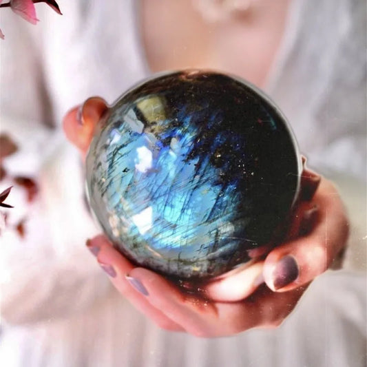 Natural Blue Labradorite Hand Carved Sphere for Home Decor and Healing