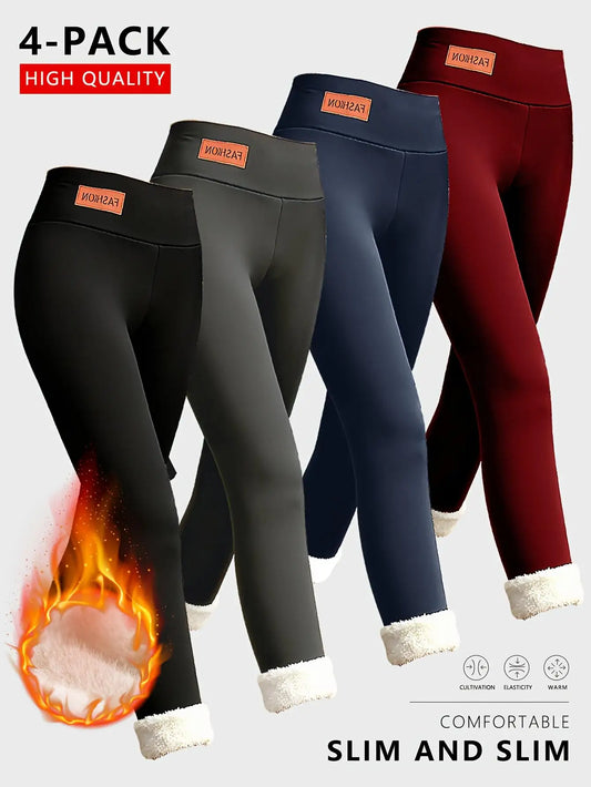 4 Pack High Waist Fleece Lined Sports Pants With Pockets For Gym And Yoga