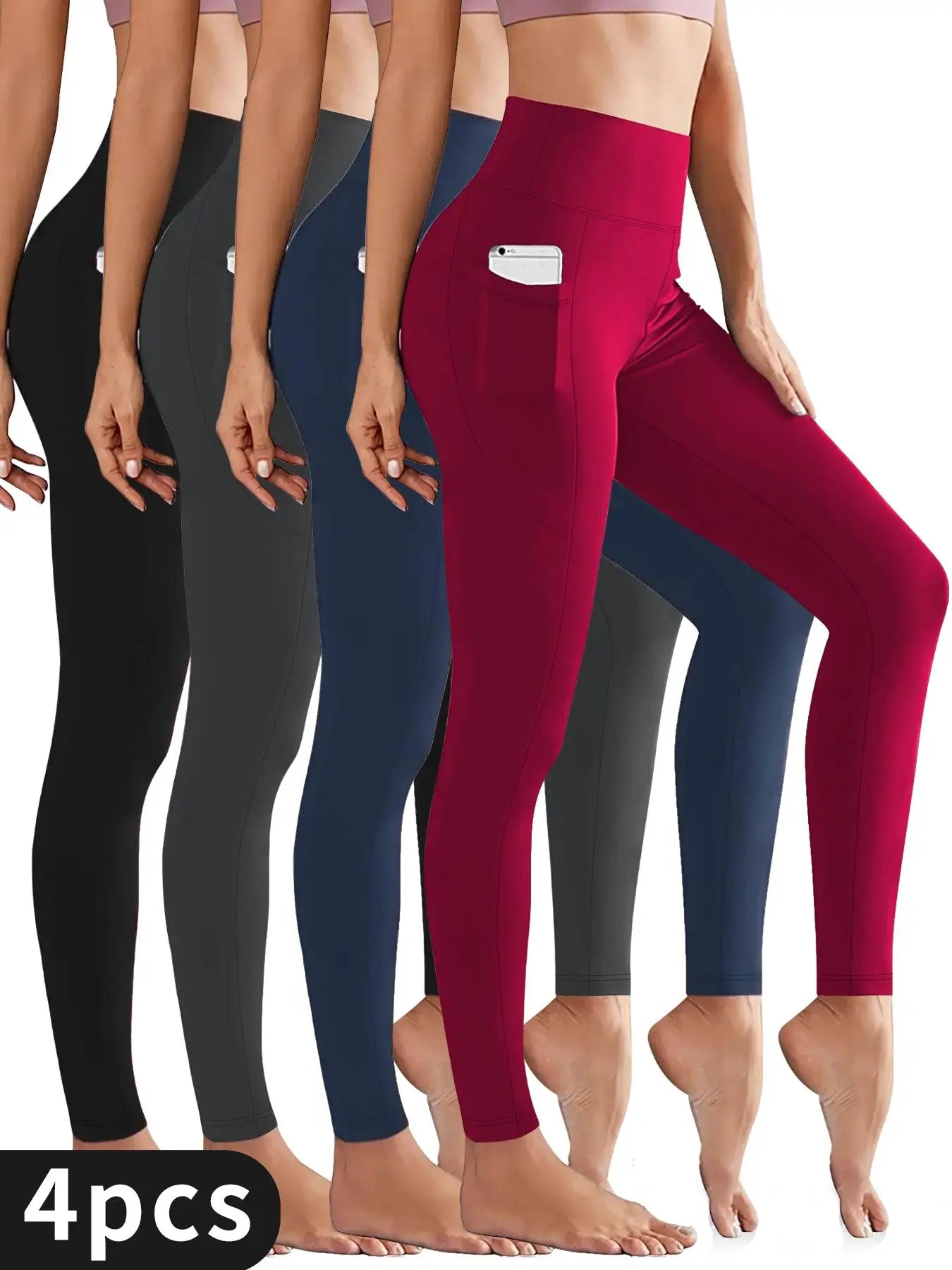 Plus Size High Waist Fleece Lined Yoga Pants With Side Pockets For Yoga Outdoor