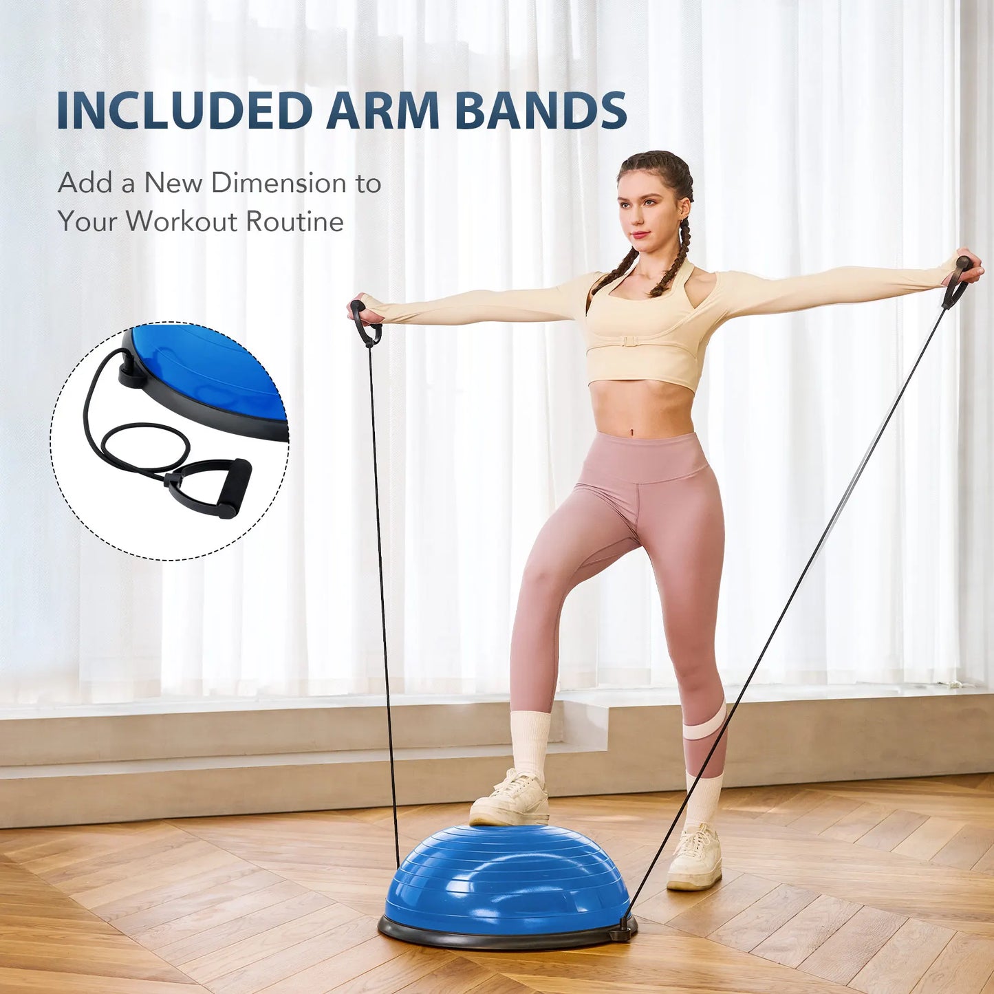 ZELUS Half Ball Balance Trainer with with Resistance Bands and Foot Pump, 23" Inflatable Balance Ball Half Yoga Ball Wobble Ball