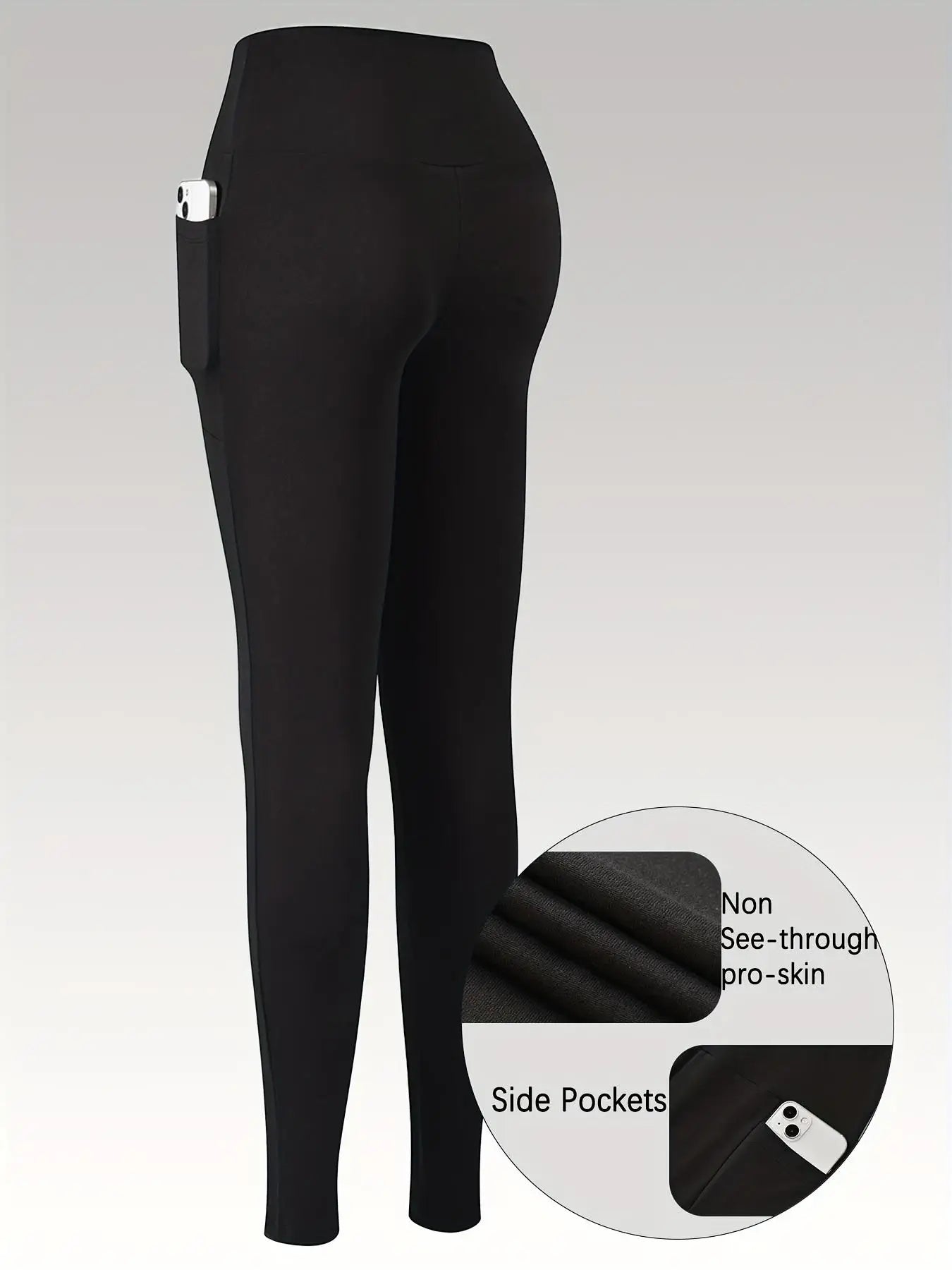 Plus Size High Waist Fleece Lined Yoga Pants With Side Pockets For Yoga Outdoor