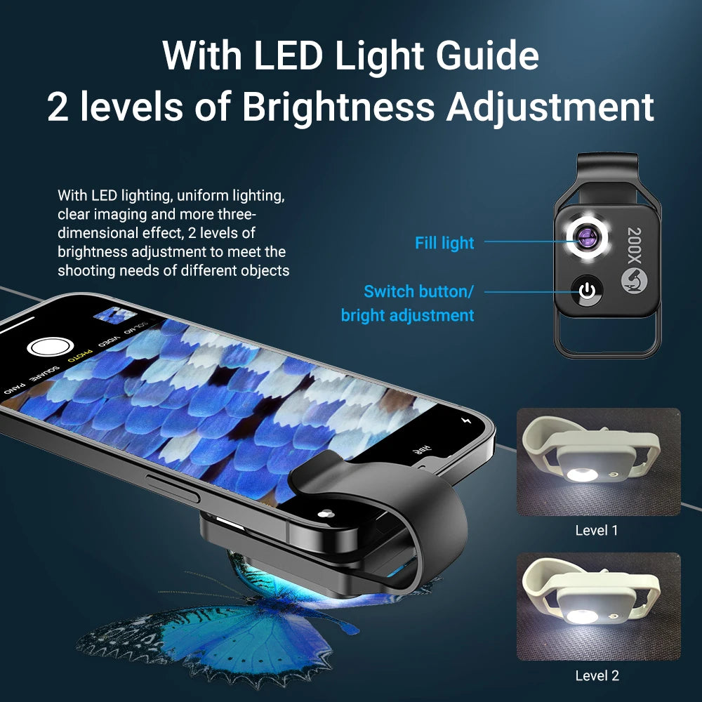 APEXEL 200X Magnification Microscope lens with CPL LED Light Micro Pocket Nano Micro Lenses for iPhone Samsung  all smartphones