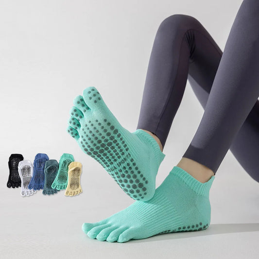 Women Full Toe Yoga Socks Non Slip Silicone Grip Pilates Five Toe Socks