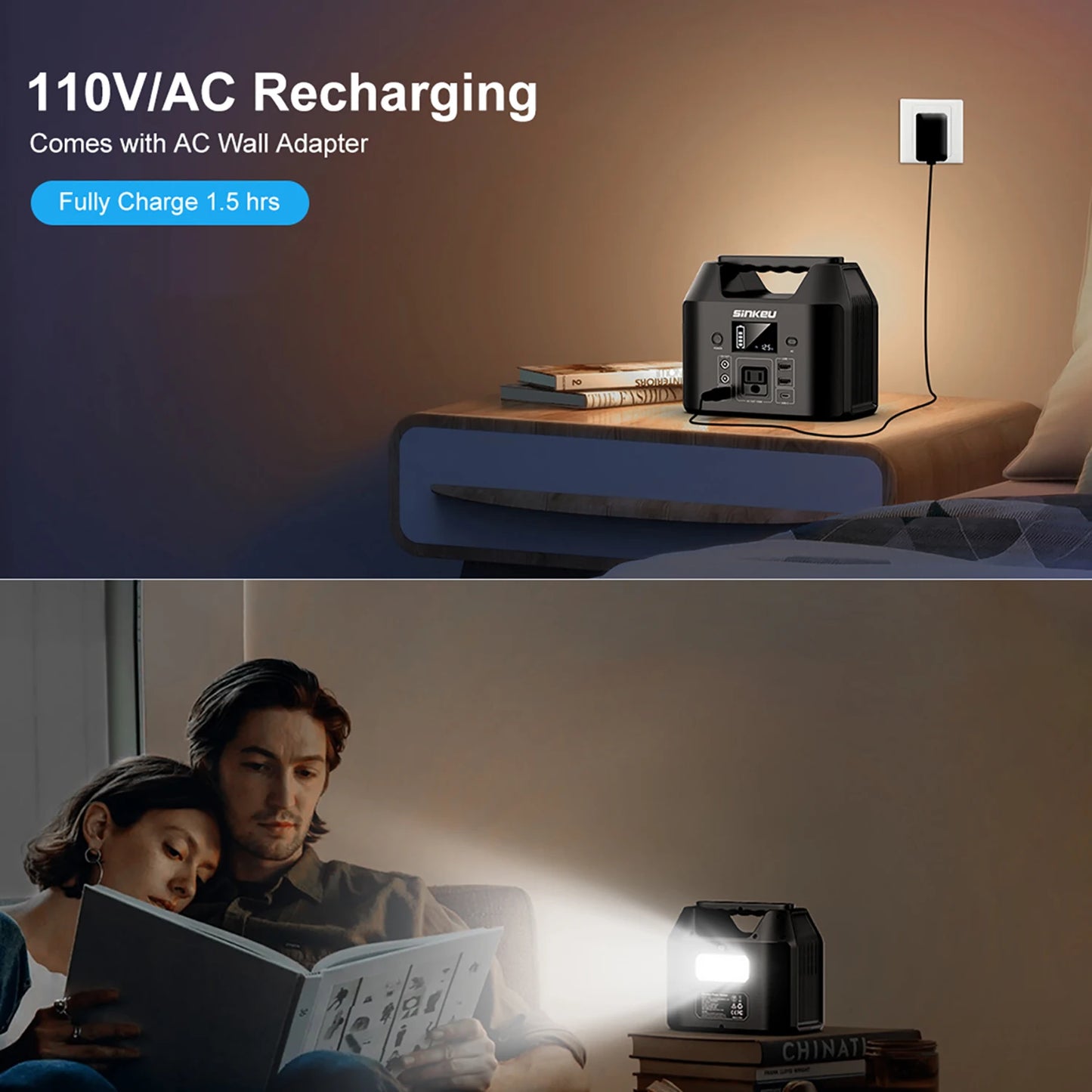 150W Portable Power Station 122.8Wh LiFePO4 Battery Solar Generator Power Bank with AC 110V and LED Flashlight for Camping Home RV