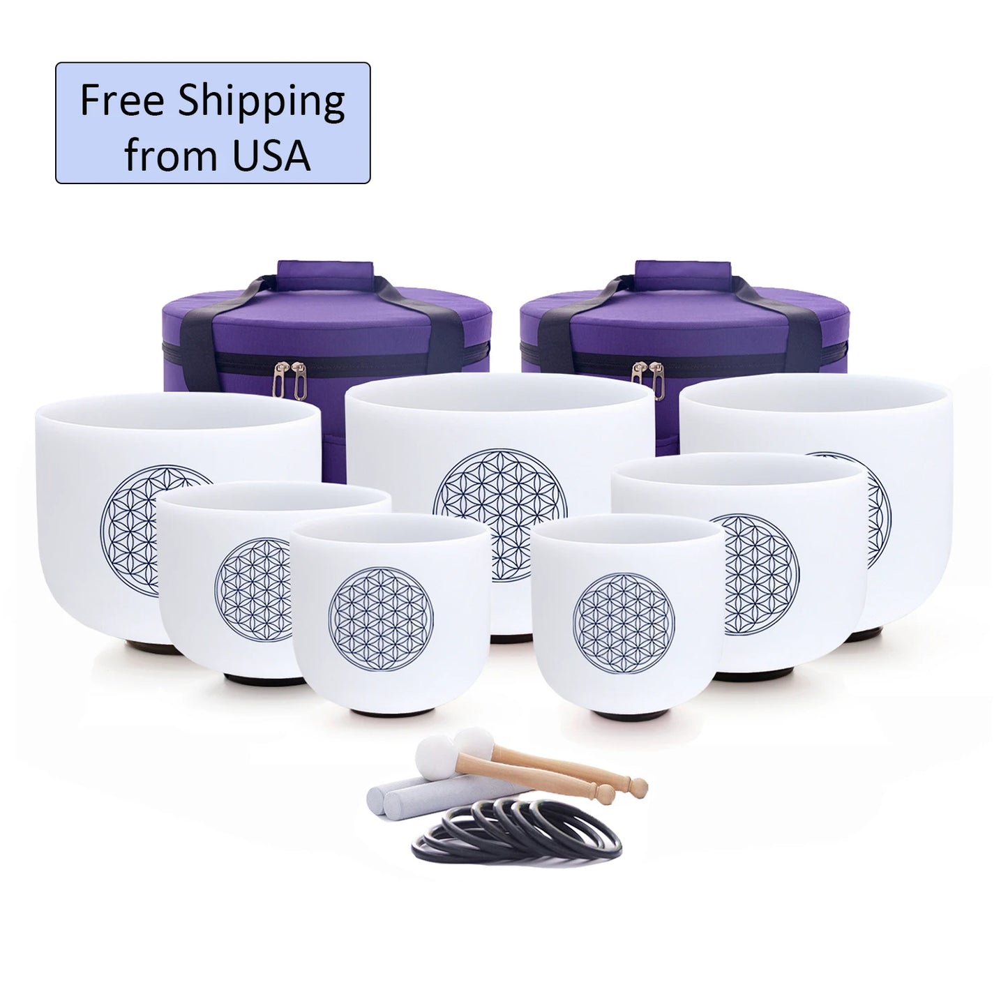 Hye Eun Pink Quartz Crystal Singing Bowl Set 7 Piece Chakra