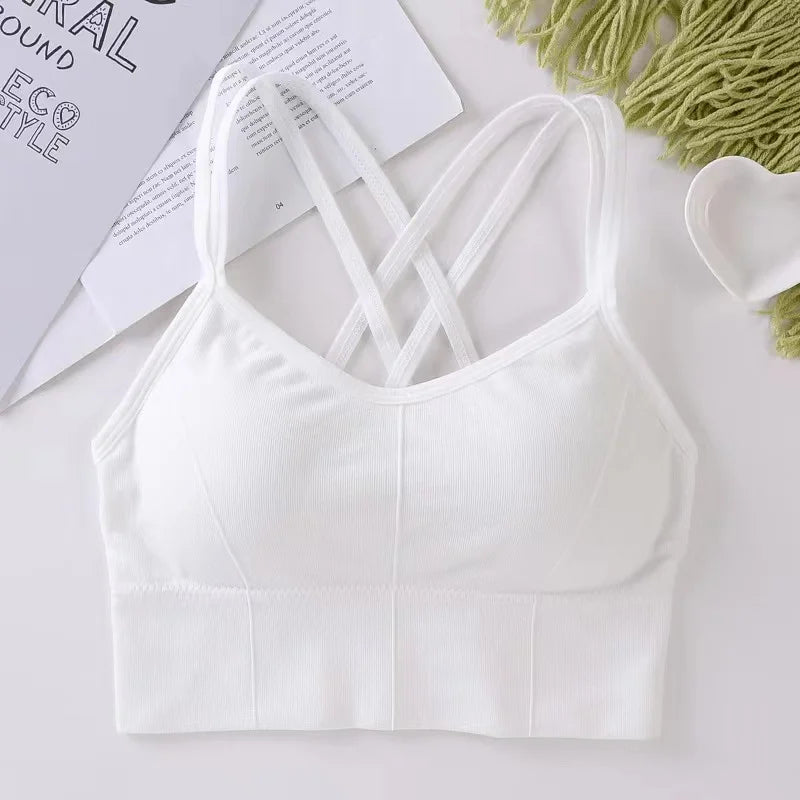 Back Cross Strap Push Up Sports Bra Tank Top For Women Soft